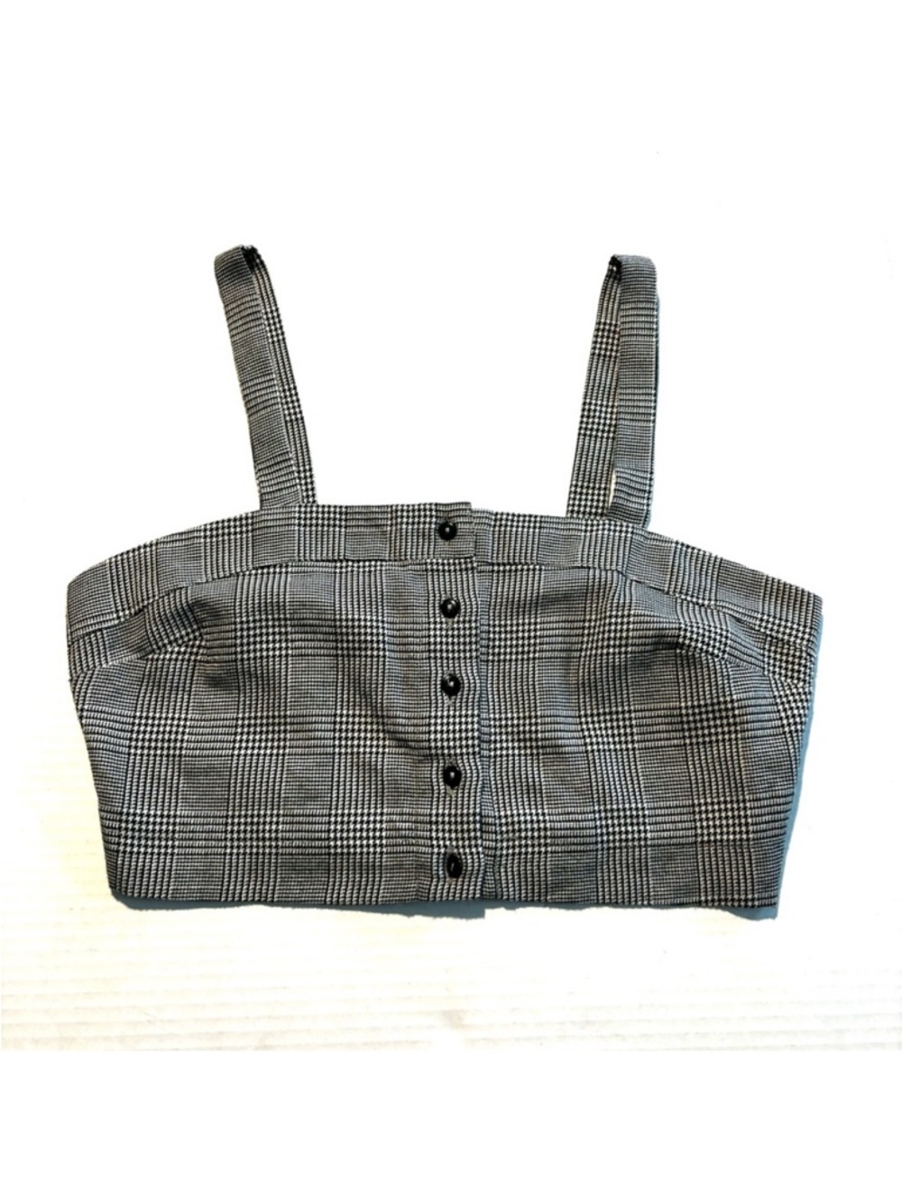 Crop Top Button Front Sleeveless Gray Plaid Houndstooth Cinched Back Women’s S